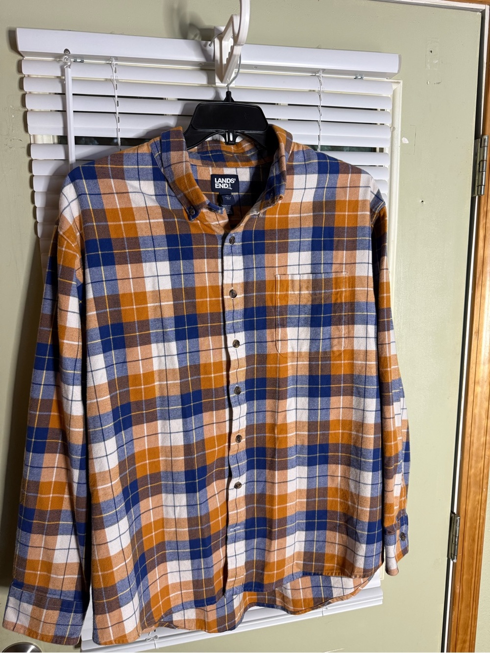 Lands' End Men's Blue, Orange & White Plaid Button-Down Shirt Size 3XL